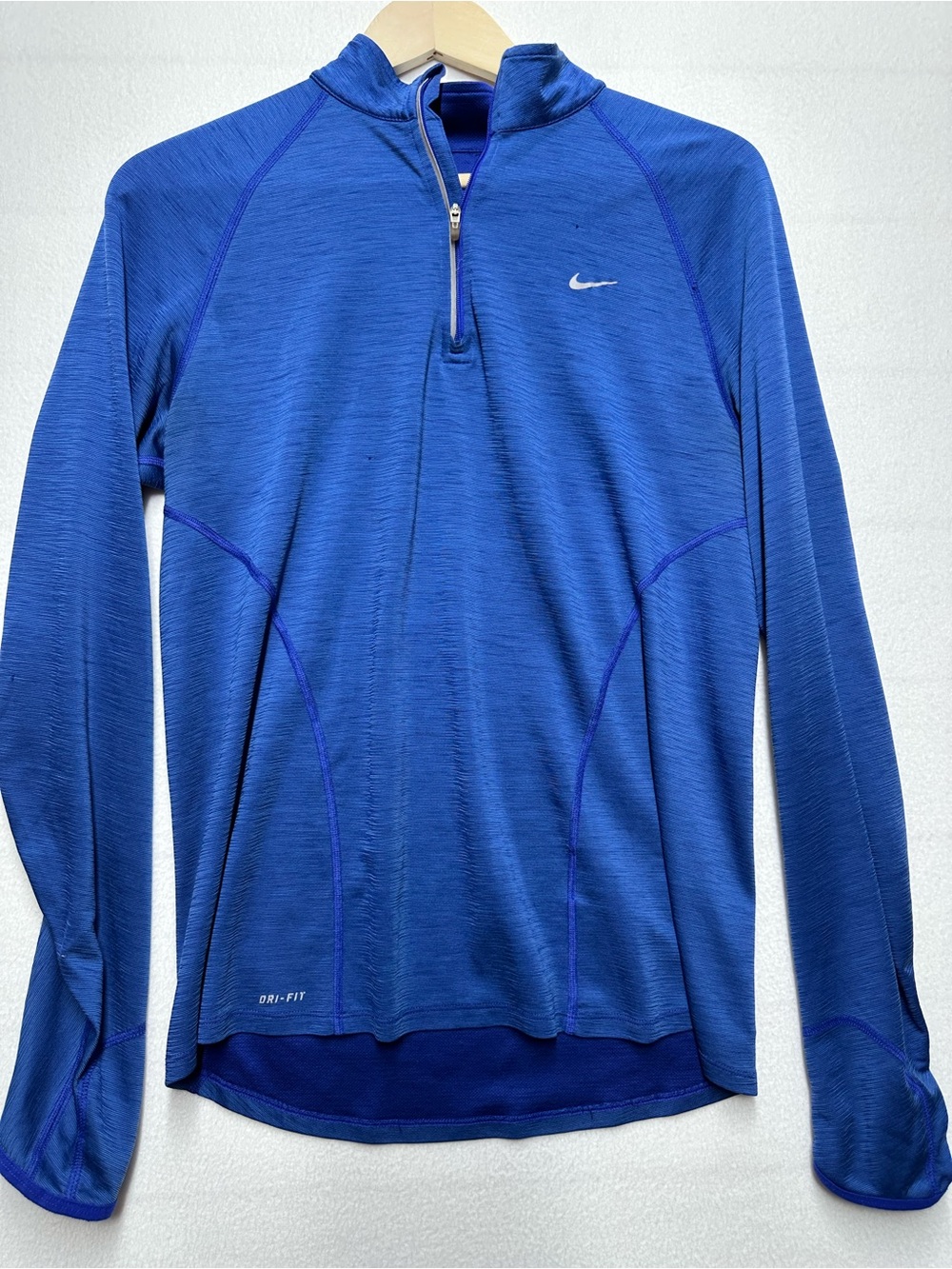 Nike Dri‑Fit Women’s XL Blue Quarter‑Zip Pullover – Fold‑Over Mitten